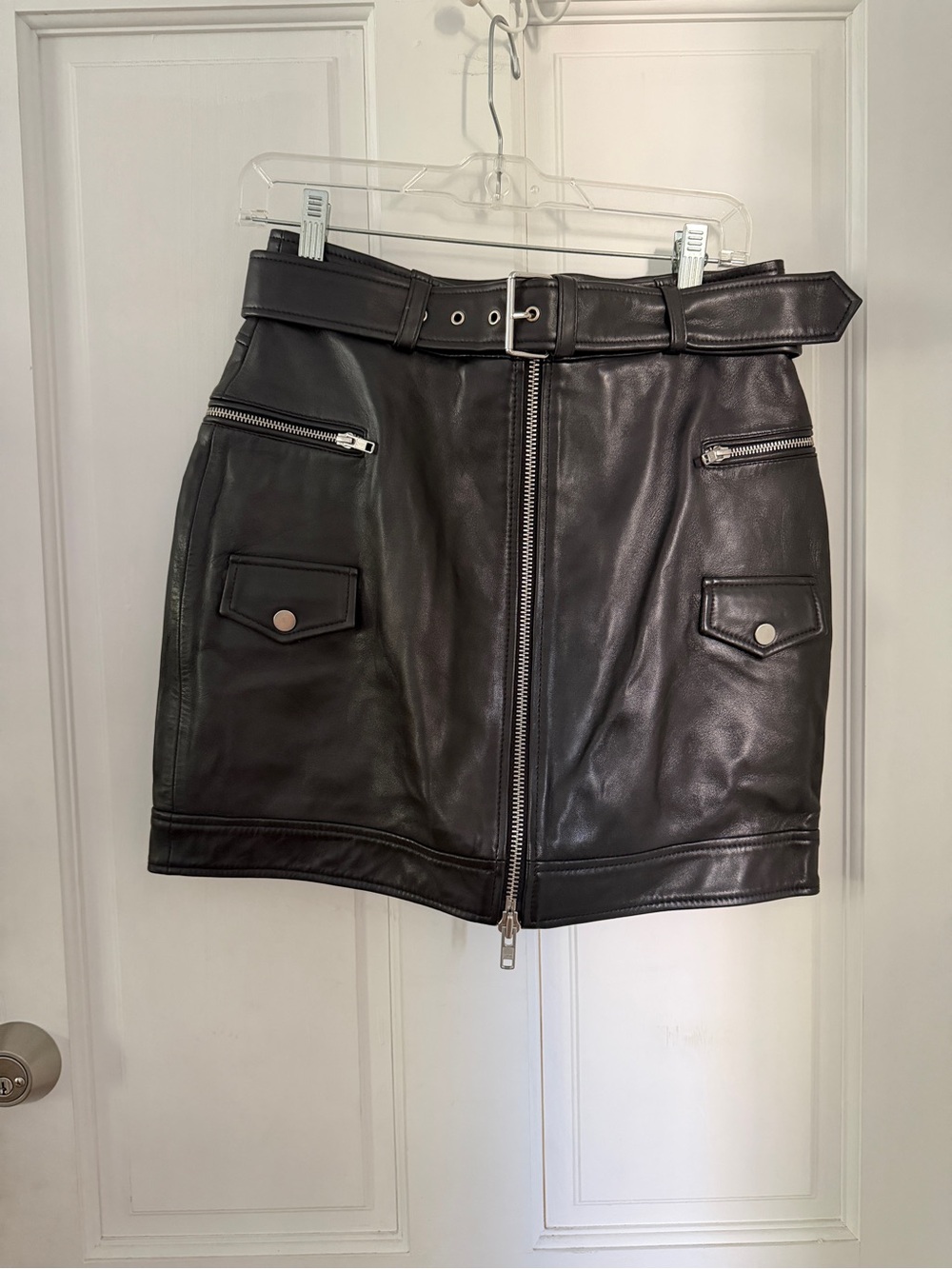 Rebecca Minkoff Black Genuine Leather Moto Mini Skirt